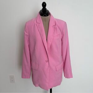 Open Edit Womens Blazer XS Baby Pink Long Lined Button Front Pastel Pink Office